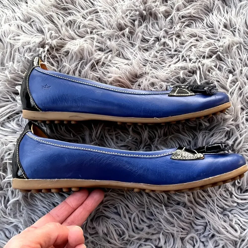 Peter Millar Leather Moccasins Golf Flats Driving Shoes Womens 7.5 Blue Tassels - Picture 11 of 11